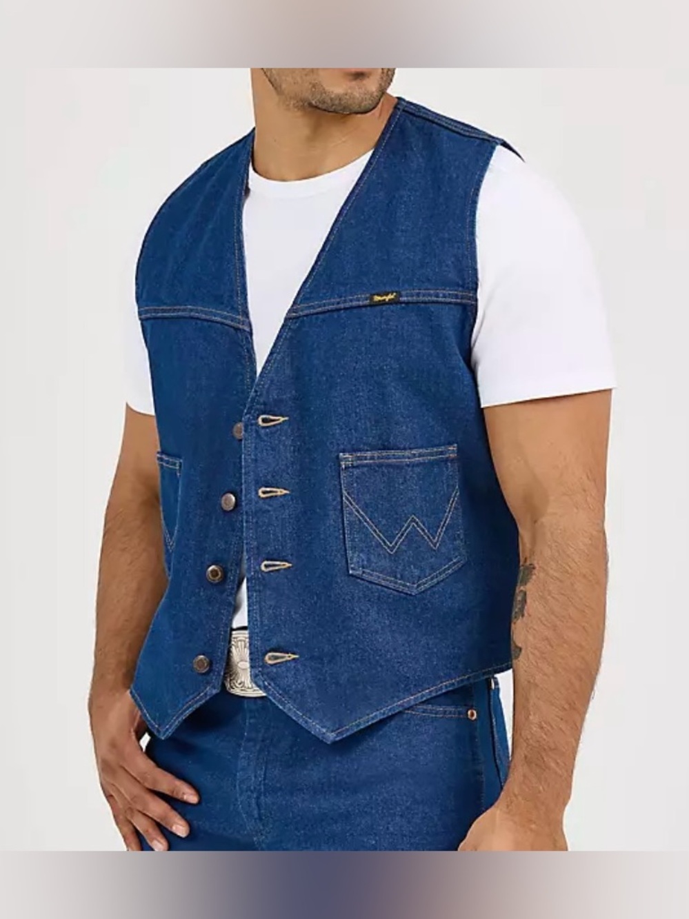 Wrangler Men’s Unlined Classic Blue Denim Western Vest Vintage Cowboy NWOT Sz M